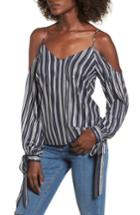 Women's Metallic Stripe Cold Shoulder Top