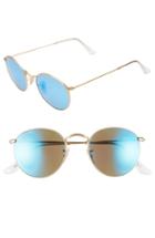 Women's Ray-ban 50mm Round Polarized Sunglasses - Gold/ Blue Mirror