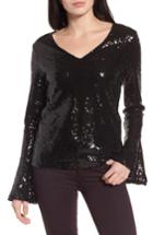 Women's Halogen Flare Sleeve Sequin Top - Black