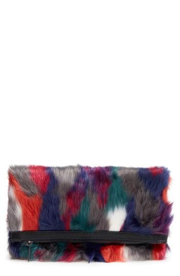 Leith Multicolored Faux Fur Foldover Clutch - Pink