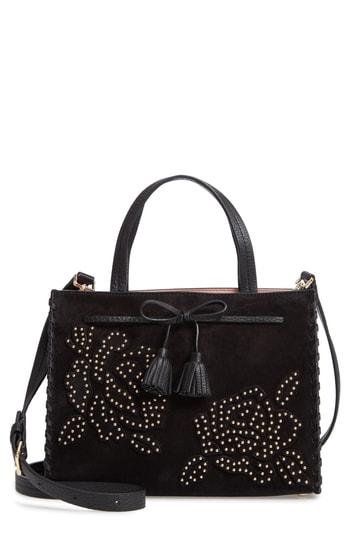 Kate Spade New York Hayes Street - Rose Studs Suede & Leather Satchel - Black