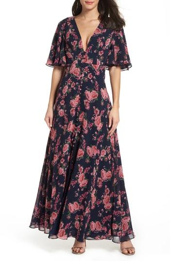 Women's Fame And Partners The Meyer Floral Print Gown - Blue