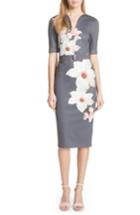Women's Ted Baker London Floral Print Belted Body-con Dress - Grey