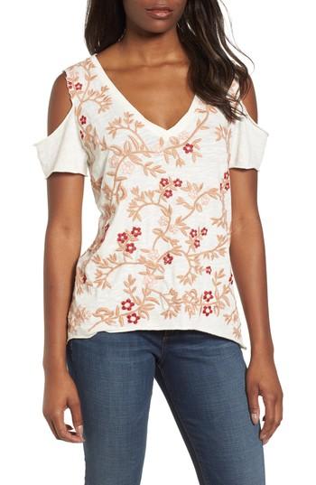 Women's Lucky Brand Floral Embroidered Cold Shoulder Top - Pink