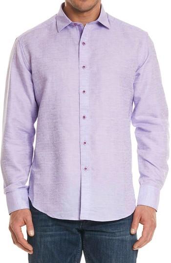 Men's Robert Graham Cyprus Classic Fit Linen & Cotton Sport Shirt X-large - Purple