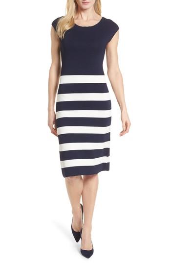 Women's Anne Klein Bow Back Striped Sweater Dress - Blue
