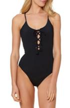 Women's Red Carter Lace-up One-piece Swimsuit - Black