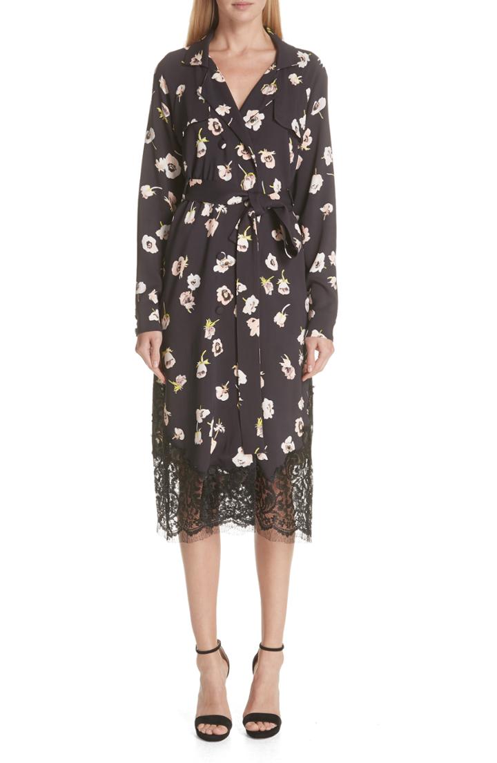 Women's Lela Rose Floral Print Crepe Trench Coat