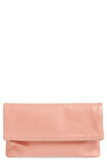 Clare V. Leather Foldover Clutch - Pink