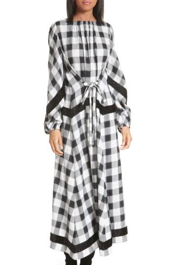 Women's Tibi Boucle Trim Plaid Maxi Dress - Black