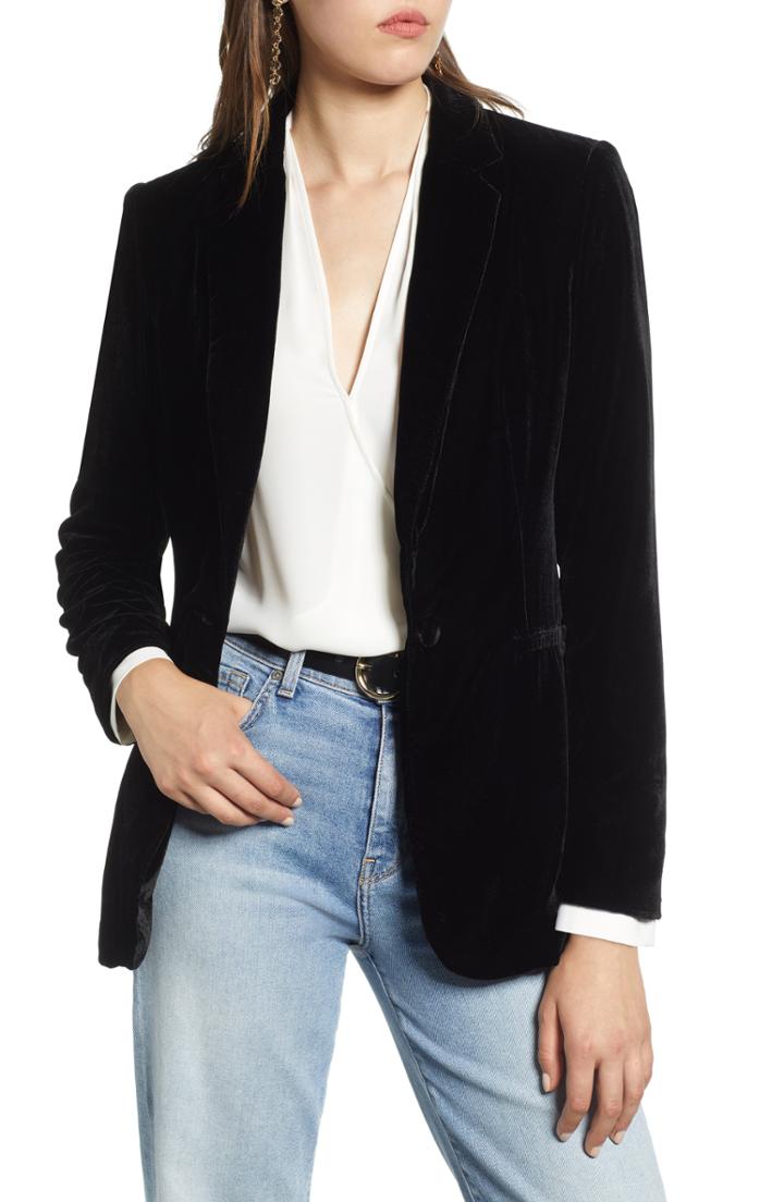 Women's Halogen Velvet Blazer - Black