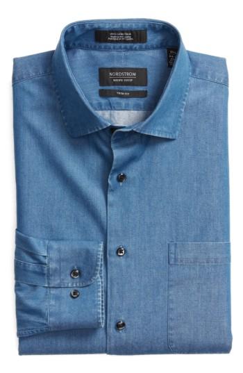 Men's Nordstrom Men's Shop Trim Fit Denim Shirt .5 - 34/35 - Blue