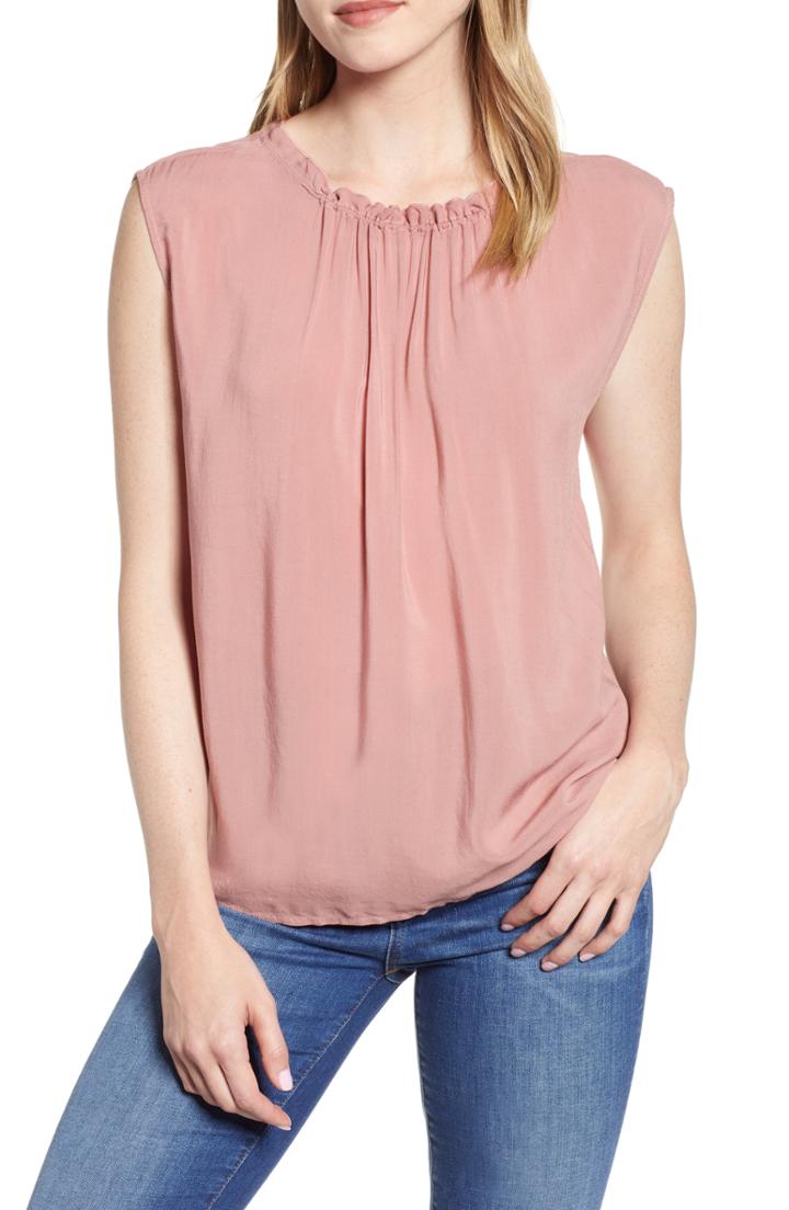 Women's Velvet By Graham & Spencer Ruffle Neck Top - Pink