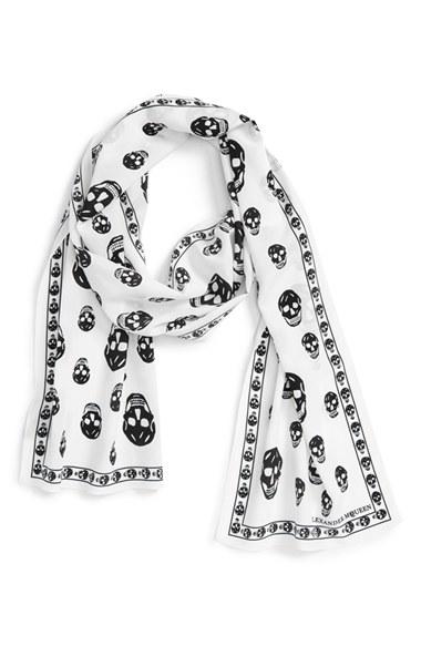 Women's Alexander Mcqueen Skull Print Silk Crepe Scarf, Size - Ivory