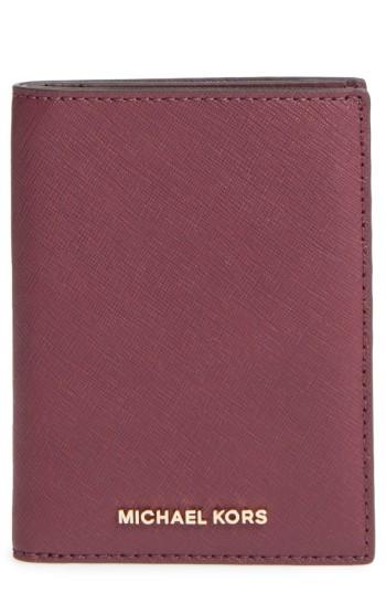 Michael Michael Kors 'jet Set' Leather Passport Wallet - Burgundy