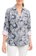 Petite Women's Foxcroft Taylor Summer Floral Shirt P - Blue