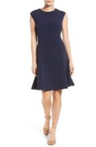 Petite Women's Halogen Ottoman Knit Fit & Flare Dress, Size P - Blue