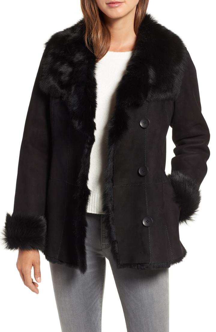 Women's Hiso Reversible Genuine Toscana Shearling Jacket - Black
