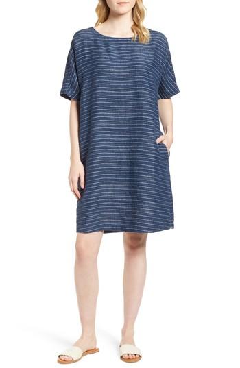 Women's Eileen Fisher Stripe Linen Tunic Dress, Size - Blue