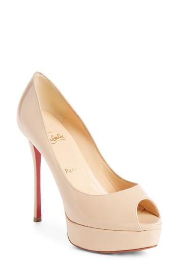 Women's Christian Louboutin Fetish Peep Toe Platform Pump .5us / 35.5eu - Beige
