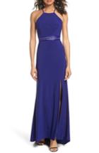 Women's Morgan & Co. Beaded Mesh Halter Gown /2 - Blue