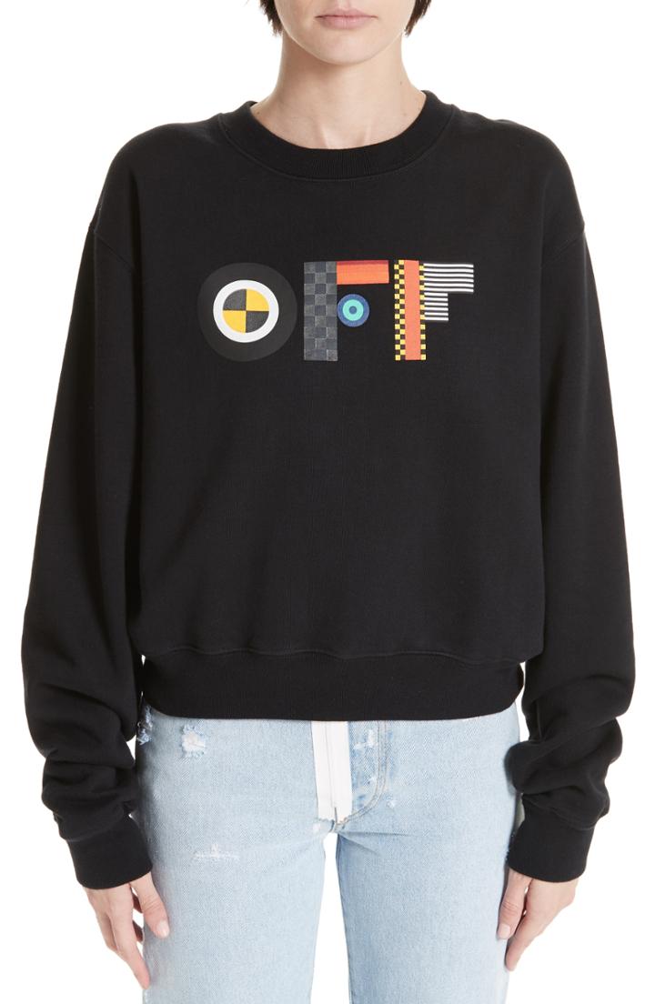 Women's Off-white Flags Crop Crewneck Sweatshirt - Black
