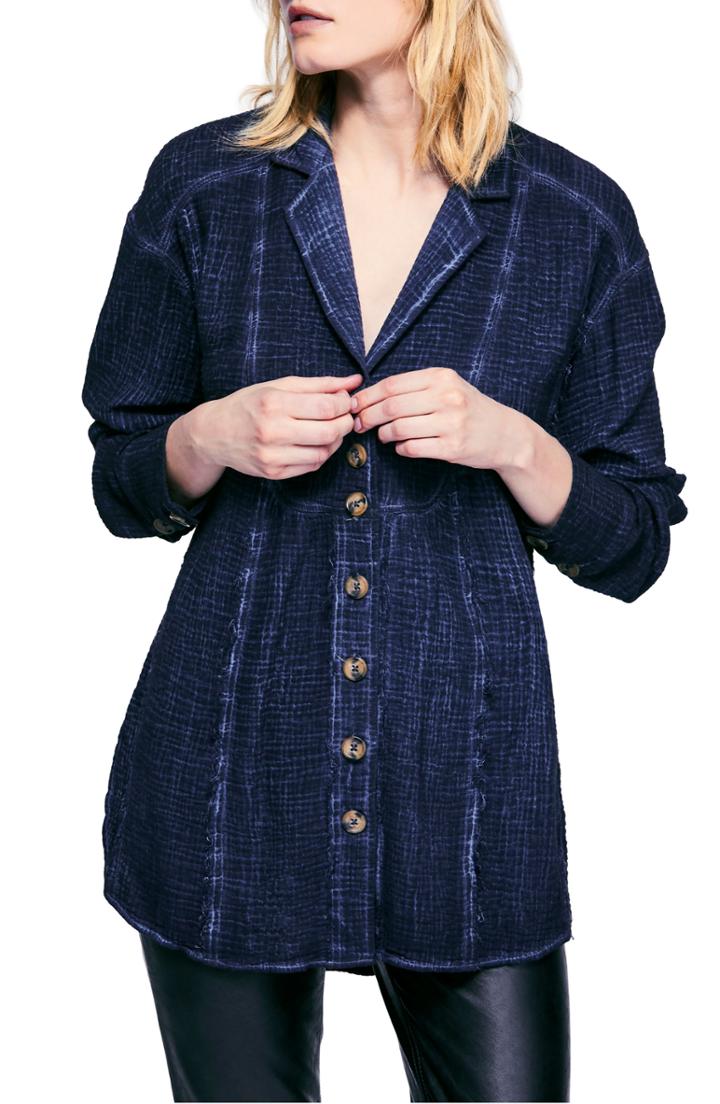 Women's Free People All About The Feels Button Shirt - Blue