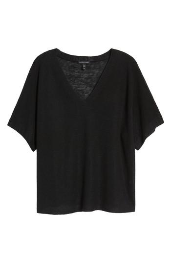 Women's Eileen Fisher V-neck Organic Linen Top, Size - Black