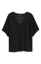 Women's Eileen Fisher V-neck Organic Linen Top, Size - Black