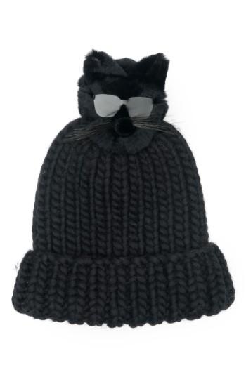 Women's Eugenia Kim Rain Wool Stocking Cap With Genuine Fox Fur Pom - Black