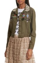 Women's Alice + Olivia Chloe Embellished Crop Military Jacket - Green
