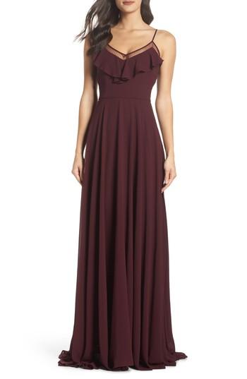 Women's Heartloom Francie Ruffle V-neck Gown - Burgundy