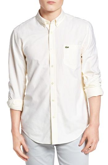 Men's Lacoste Regular Fit Bengal Stripe Oxford Woven Shirt Eu - Yellow