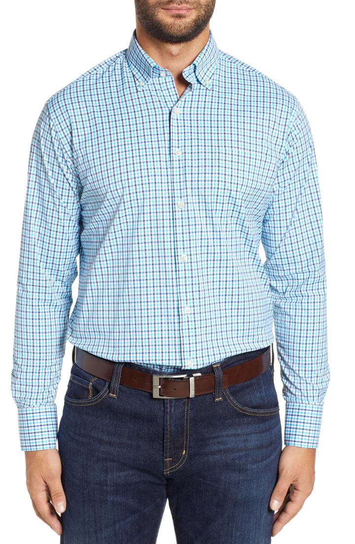 Men's Peter Millar Iberian Classic Fit Plaid Sport Shirt, Size - Blue