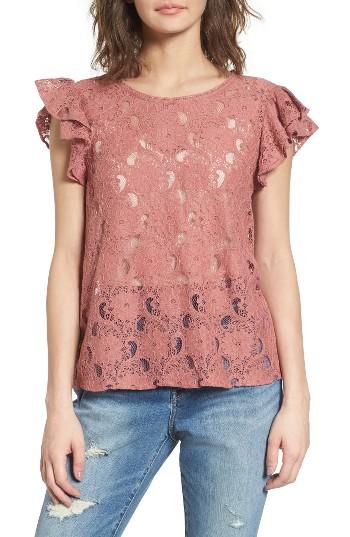 Women's Hinge Ruffle Lace Tee, Size - Pink
