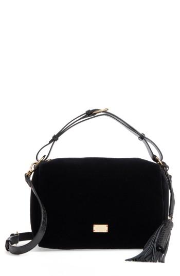 Frances Valentine Small Boxy Velvet & Leather Satchel - Black