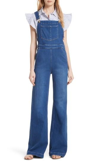 Women's Frame Palazzo Wide Leg Denim Overalls - Blue