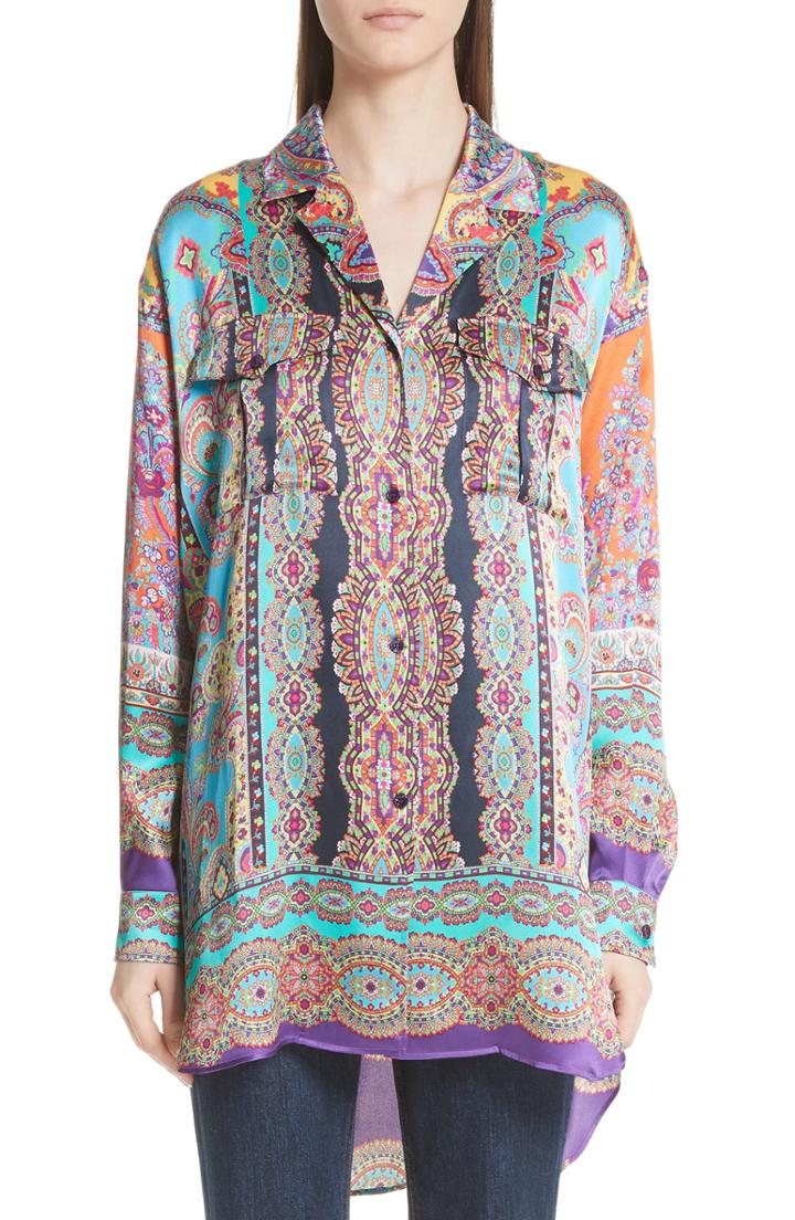 Women's Etro Harlem Paisley Print Silk Tunic Us / 38 It - Blue