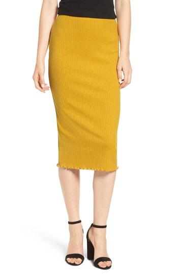 Women's Good Luck Gem Rib Knit Pencil Skirt - Yellow
