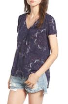 Women's Hinge Print V-neck Blouse, Size - Blue