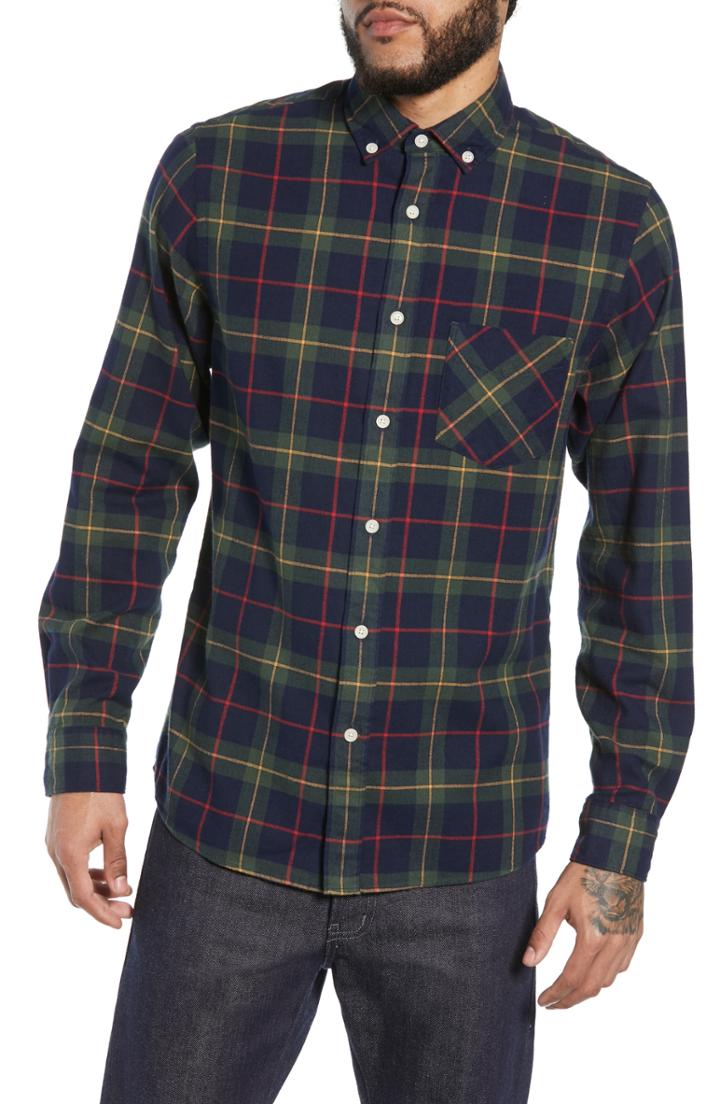 Men's Wax London Thirsk Plaid Herringbone Sport Shirt - Blue