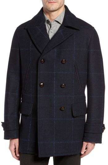 Men's Luciano Barbera Wool Plaid Peacoat Eu - Blue