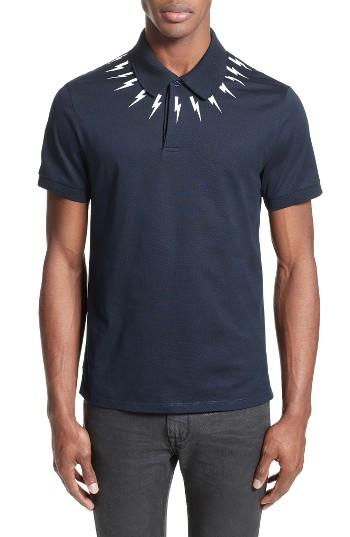 Men's Neil Barrett Thunderbolt Pique Polo - Blue