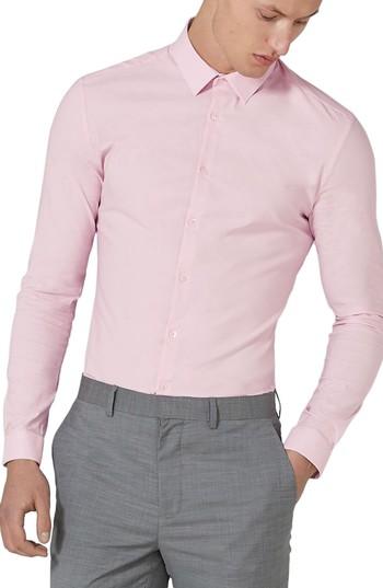 Men's Topman Muscle Fit Dress Shirt, Size - Pink
