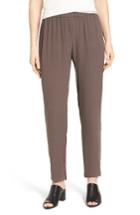 Women's Eileen Fisher Slouchy Silk Crepe Ankle Pants, Size - Brown