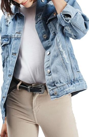 Women's Topshop Moto Ripped Oversize Denim Jacket Us (fits Like 0-2) - Blue