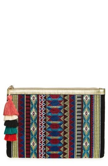 Mali + Lili Joanne Embroidered Tassel Clutch - Blue