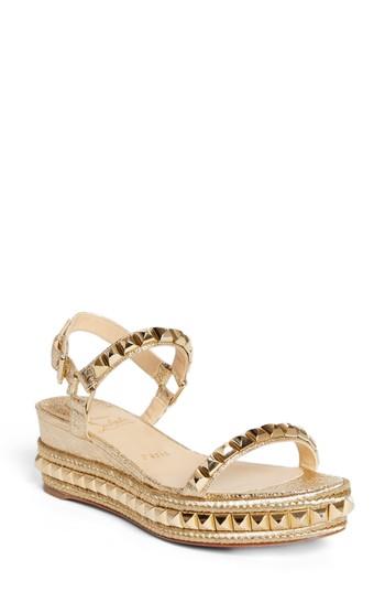 Women's Christian Louboutin Cataclou Espadrille Wedge Sandal Us / 39eu - Metallic