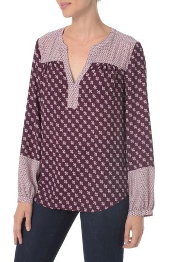 Petite Women's Nydj Print Peasant Top P - Burgundy