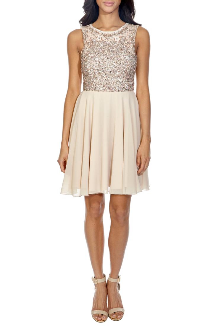 Women's Lace & Beads Corals Sequin Back Cutout Dress